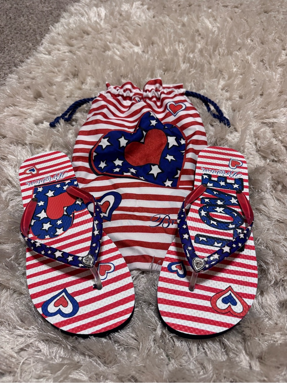 Brighton Red, White & Blue Patriotic Heart Flip Flop Sandals